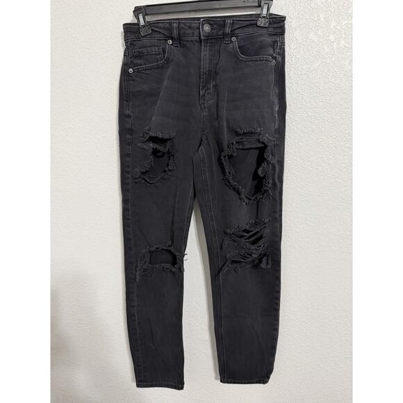 American Eagle Women’s Size 2 Black Distressed Ripped Mom Jeans - Picture 1 of 7